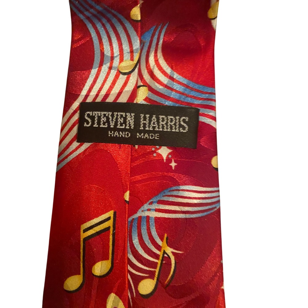 Steven Harris Mens Red Musical Note Silk Blend Hand Made Necktie Music Teacher